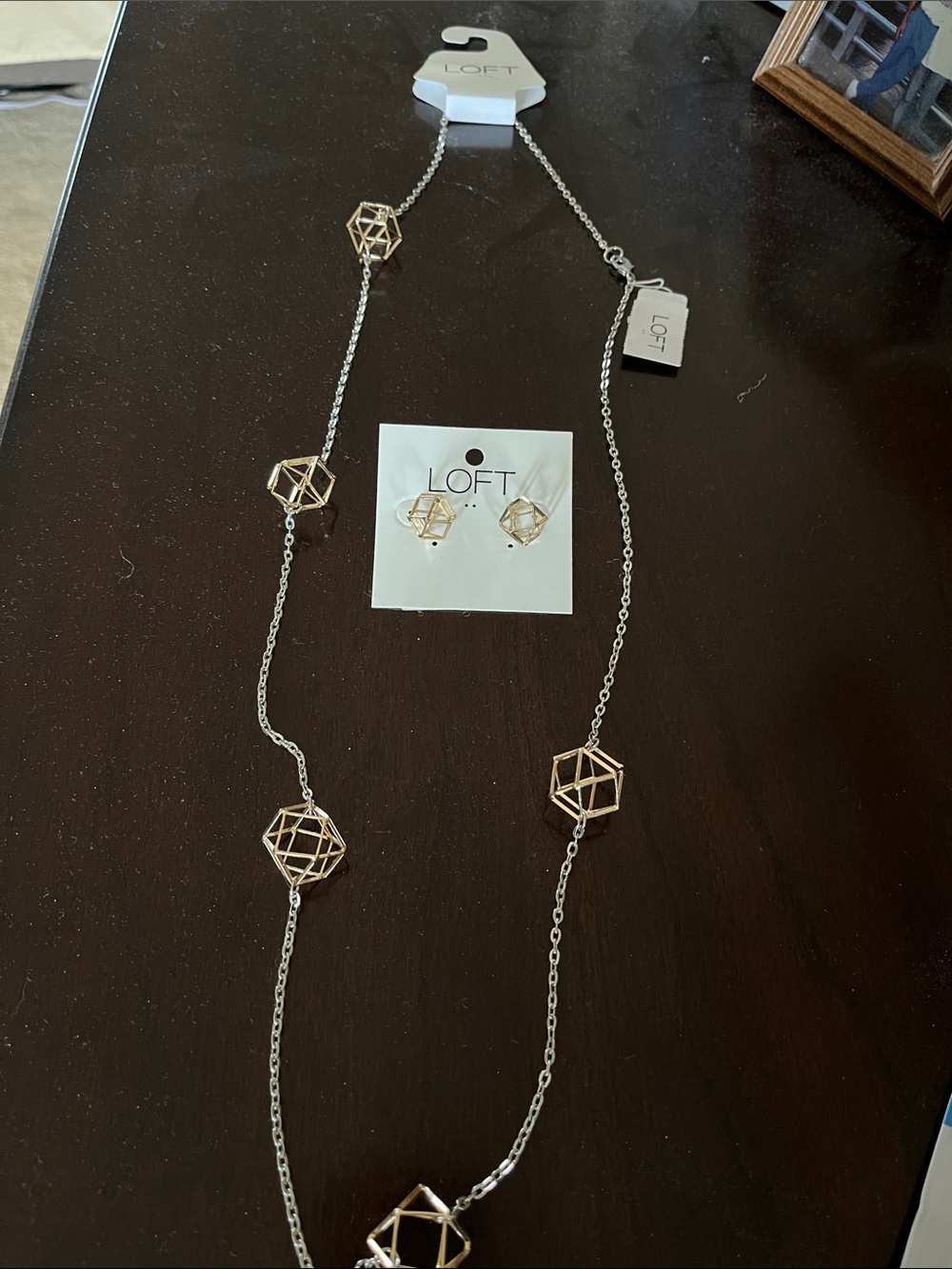Loft silver and gold necklace and earrings NWT